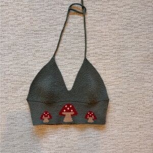 ROMWE Mushroom Pattern Halter Bralette - Green and Red